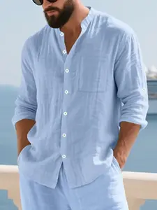 Men's Simple Button Linen Shirt, Breathable Comfortable Fabric, Casual Style for Outdoor Activities & Business Social Events