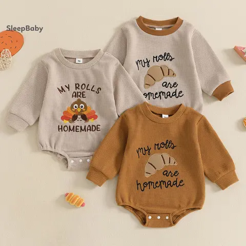 Unisex 35% Polyester Blend Letter Print Bodysuit - Long Sleeve Crew Neck Thanksgiving Fall Winter Infant Jumpsuit, Baby Clothes Girl, Newborn Onesies, Infant Toddler Clothes for 0-3M, 18-24M Warm Outfit