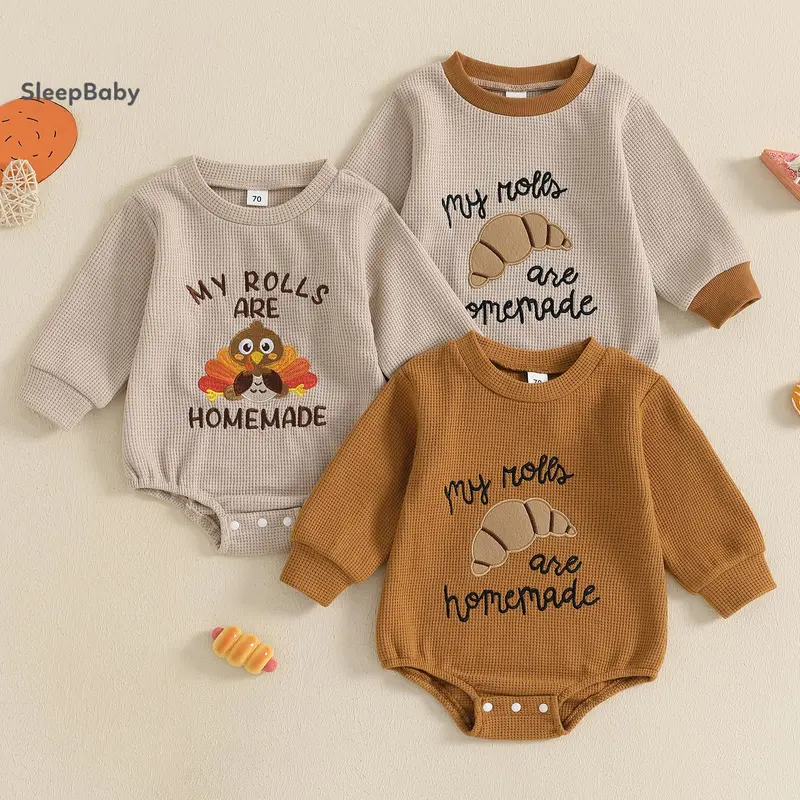Unisex 35% Polyester Blend Letter Print Bodysuit - Long Sleeve Crew Neck Thanksgiving Fall Winter Infant Jumpsuit, Baby Clothes Girl, Newborn Onesies, Infant Toddler Clothes for 0-3M, 18-24M Warm Outfit