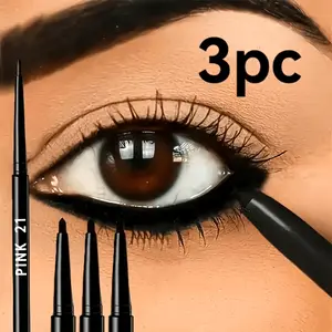 3 stock-up packs, waterproof and sweat-proof black eyeliner - Smudge No Budge, long-lasting, stain-proof, suitable for bold eye makeup, a must for beginners, easy to color Eye Pencils