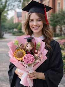 Custom Graduate Doll with Flowers, Handmade Crochet Graduation Bouquet, Class of 2026 Gift, Senior Graduation Keepsake, Unique Graduation Bouquet, Graduation Flower Bouquet Gift for Her, Class of 2026 Congrats Flowers, Graduation Ceremony Gift