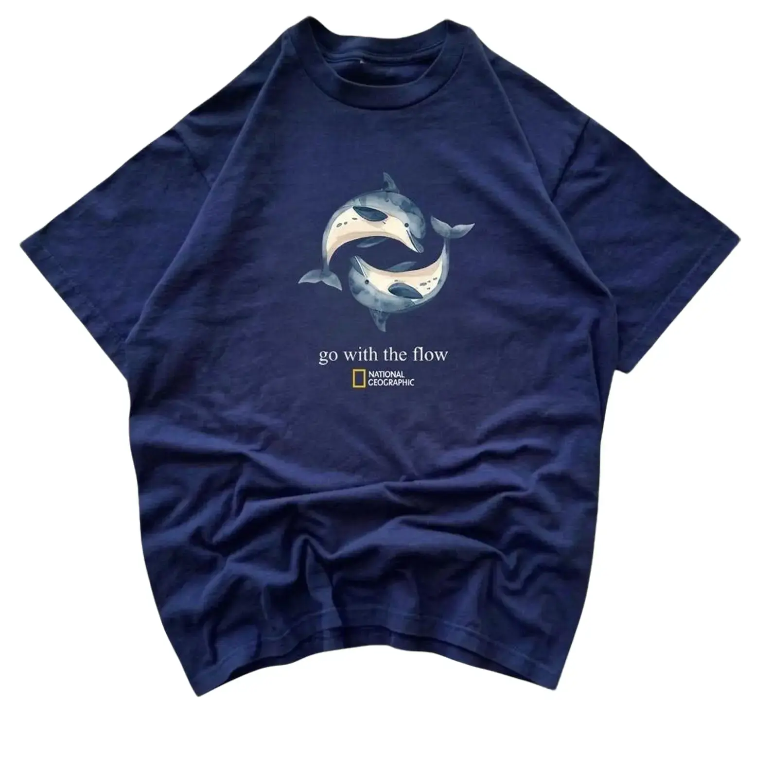 Go With The Flow Dolphin T Shirt Unisex Short Sleeve Crew Neck Ocean Animal Relaxed Summer Casual Tee For Beach And Everyday Wear