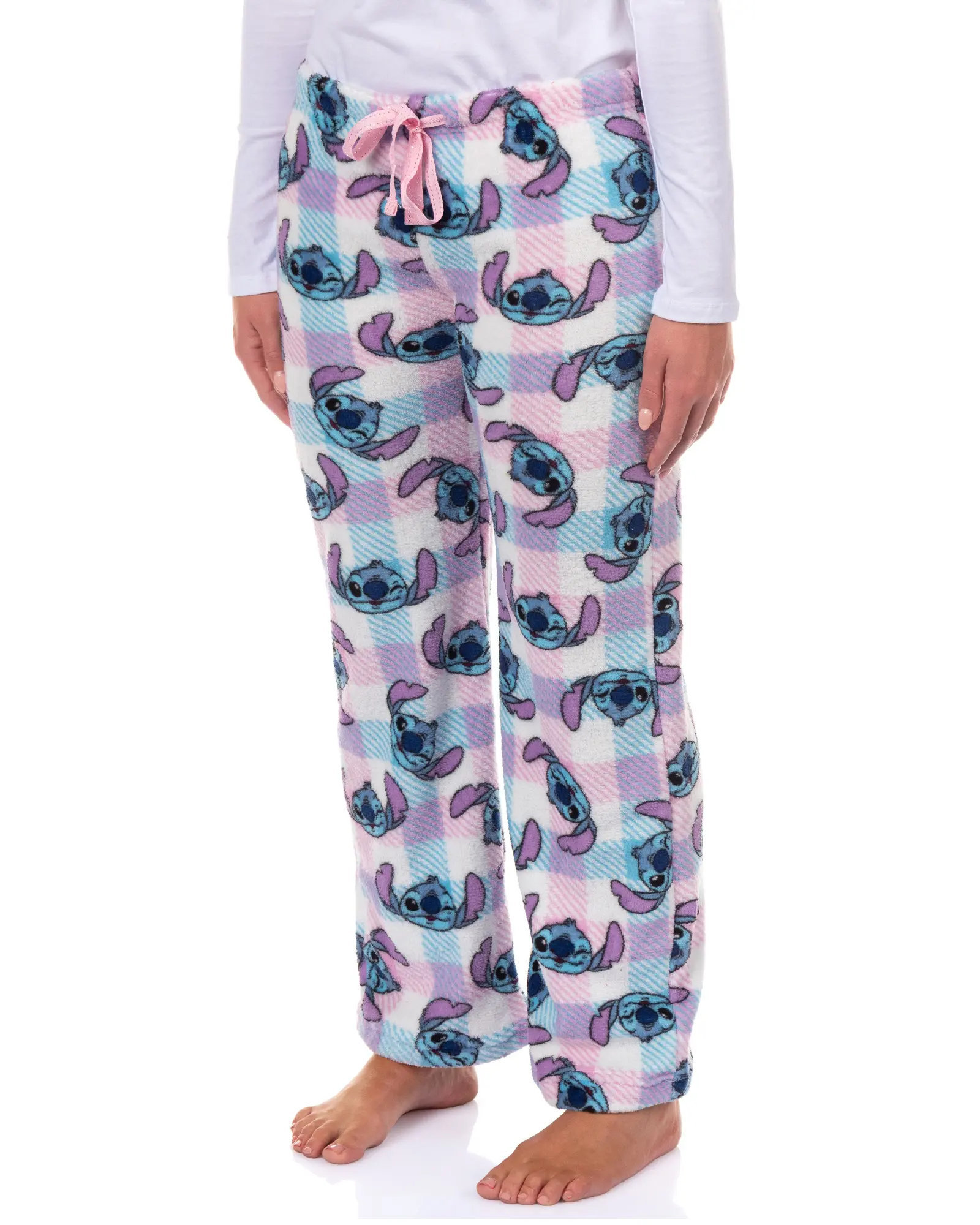 Disney Stitch Pajama Pants Women's Wink Face Checkered Fleece Lounge Bottoms Sleepwear, Style, Everyday