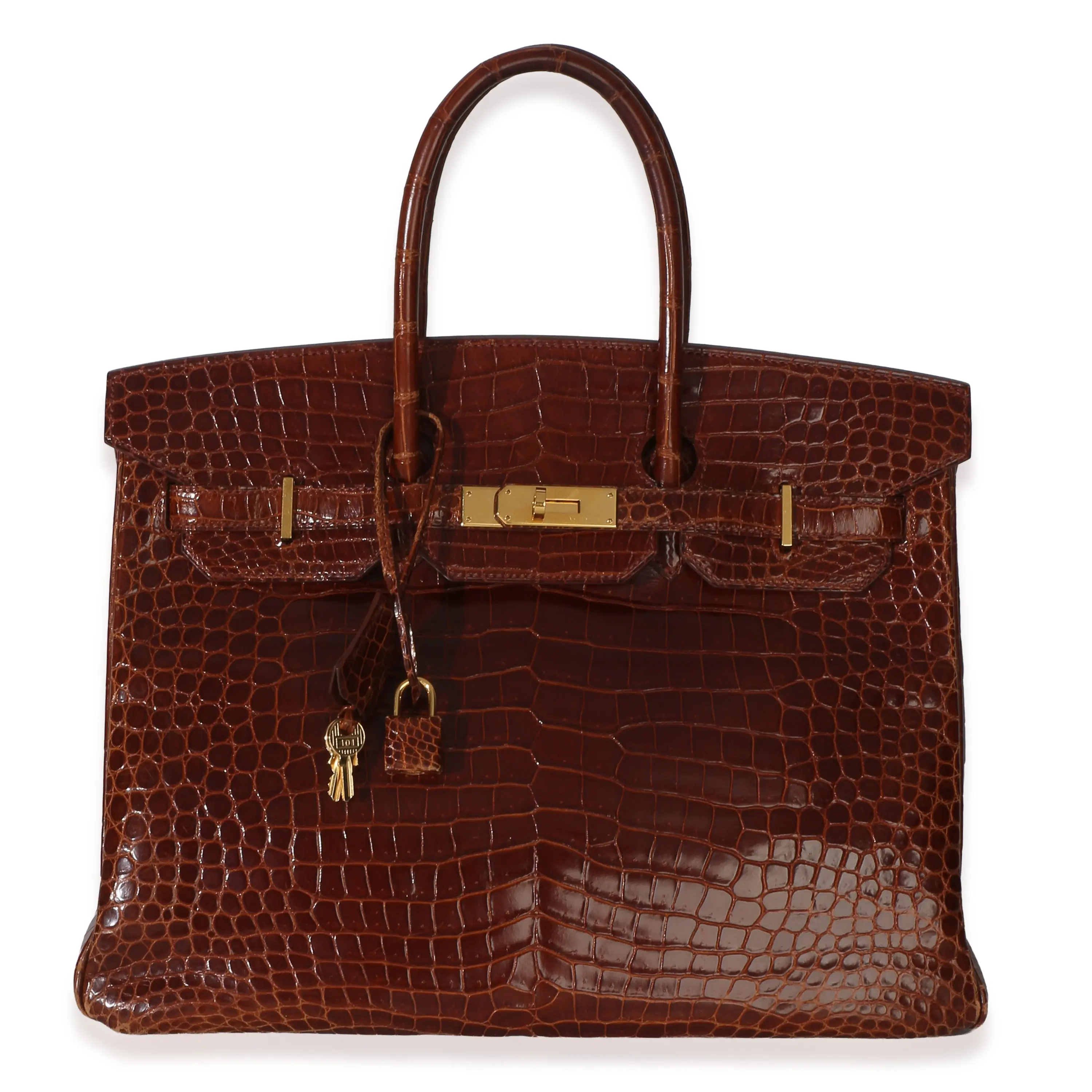 Pre-owned Exotic Tote Bags Miel Shiny Porosus Crocodile Birkin 35 GHW