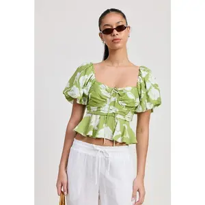 SHORT PUFF SLEEVE  FLORAL BLOUSE