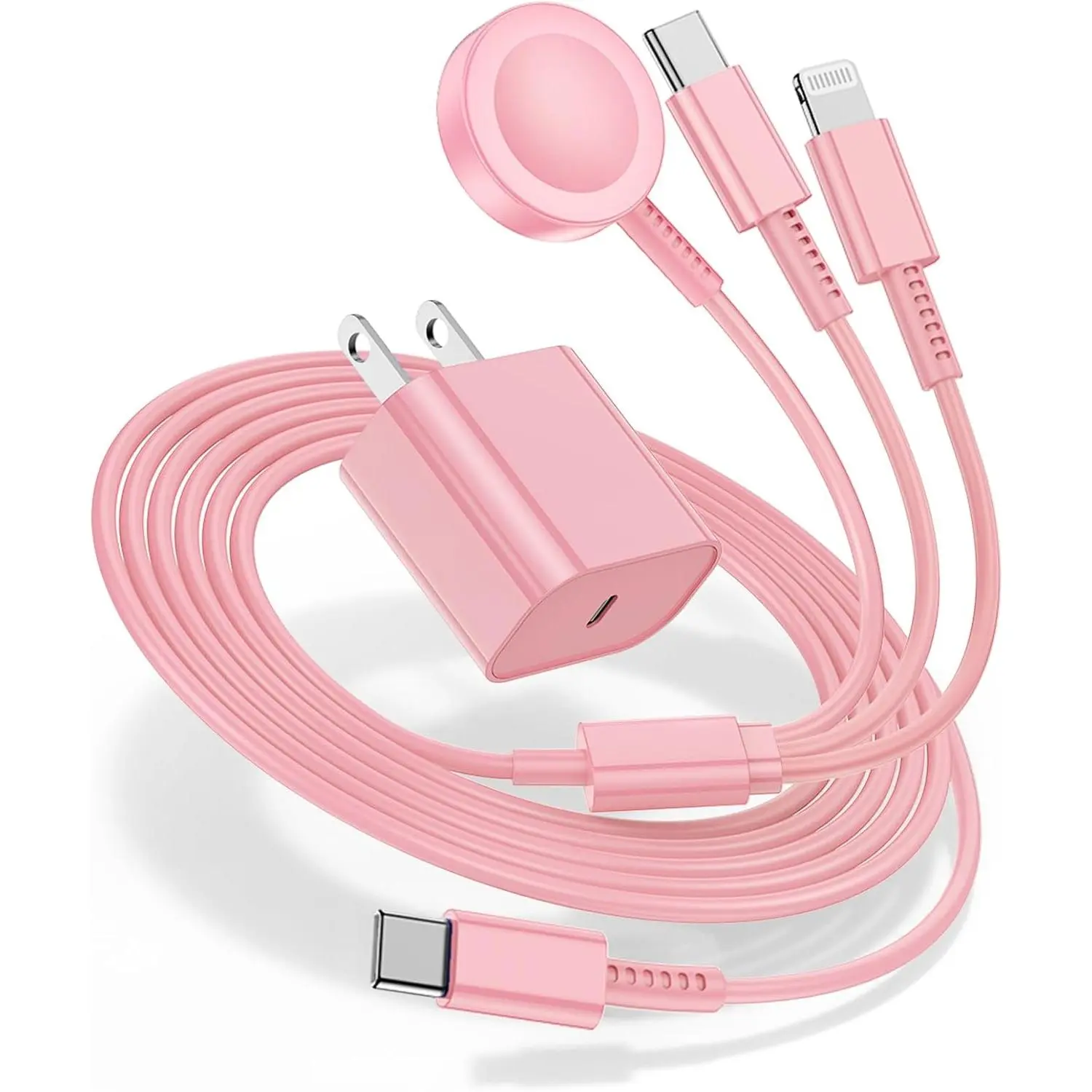 for Apple Watch Charger 6FT, 3 in 1 Magnetic Smart iWatch Fast Charger Cable with 20W Type C Wall Charger Block for Apple Watch Series Ultra/SE/9/8/7/6/5/4/3/2/1 & iPhone15/14/13/12/11 (Pink)