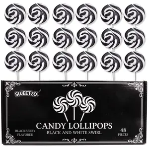Bulk Black Swirl Lollipops, Individually Wrapped Candy Suckers, Party Favor Treats, 48 Count