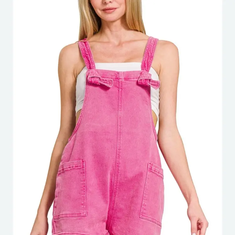 Zenana Pink Adjustable Shorts Overalls Size Large New with Pockets