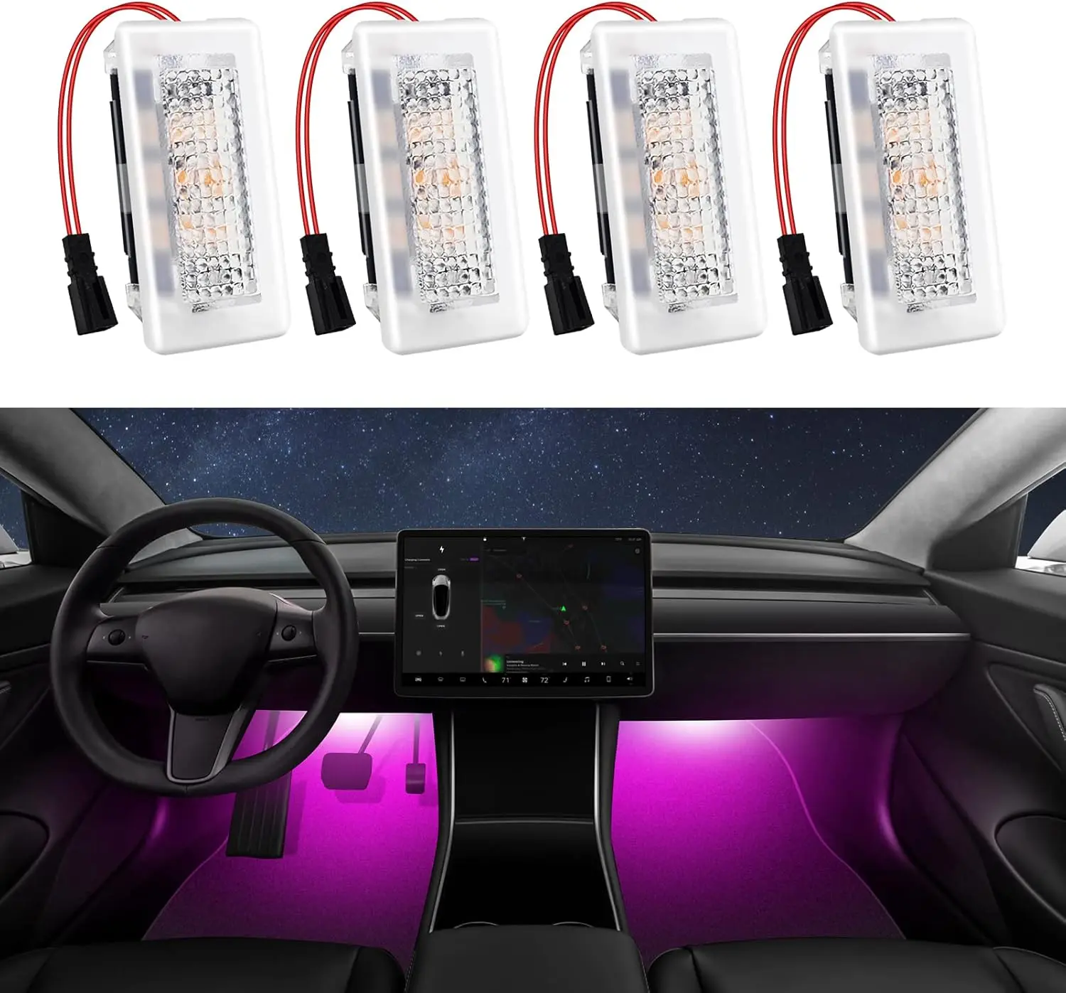 4-Pcs Vehicle-Specific Fit LED Bulbs Car Interior Lighting Kit for Tesla Model 3,Y,X,S - DIY 1.77-inch Super Bright Accessory, Door Puddle/Trunk/Footwell Lights, Direct-Install Decor to Light Up Your Space (Pink)