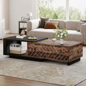 LITTLE TREE Extendable Coffee Table, 42"-65" Length Adjustable Reversible Wood Coffee Table with 2 Storage Drawers for Living Room, Large Long Rectangular Dual-Tone Center Table