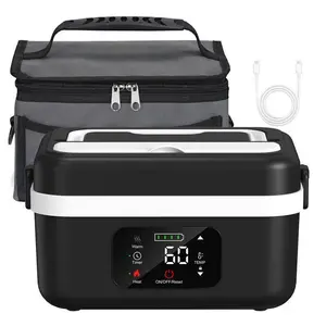 Cordless Heated Lunch Box - Leakproof Insulated Sealed Anti-Leak Non-Toxic Stainless Steel Container with Lid, 12000mAh Battery, 220°F Max Warmer, Included Fork, Portable for Office/Car, Dishwasher Safe, Leakproof Insulated Lunchbox, Cordless Heated Lunch