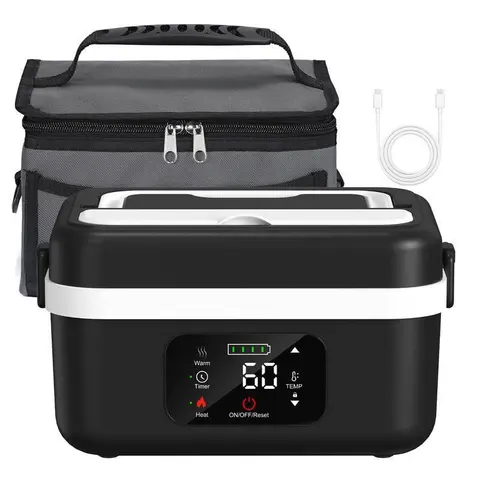 Cordless Heated Lunch Box Warmer for Adults - Leakproof Insulated Lunchbox, Non-Toxic Stainless Steel & ABS, 12000mAh Battery, 220°F Hot Meals, Even Heat Distribution, Lid, Fork, Portable for Office/Car, Dishwasher Safe