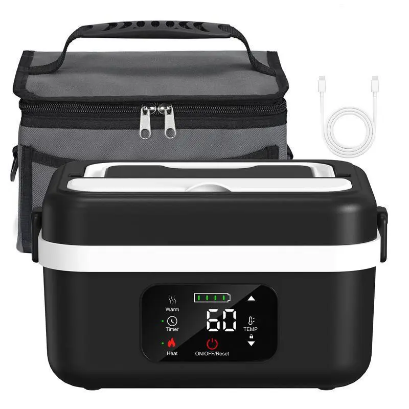 Cordless Heated Lunch Box - Leakproof, Insulated, Non-Toxic Stainless Steel Thermal Tableware Set with Lid, 12000mAh Battery, 220°F Max Warmer, Included Fork, Portable for Office/Car, Dishwasher Safe, Lunch Boxes