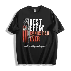 Casual Style Unisex T-Shirt Best Effin Bonus Dad Ever With American Flag And Rifle Graphic Thanks For Putting Up With My Mom Humorous Design Perfect For Father S Day Or Birthday Gift For Stepdad Or Dad