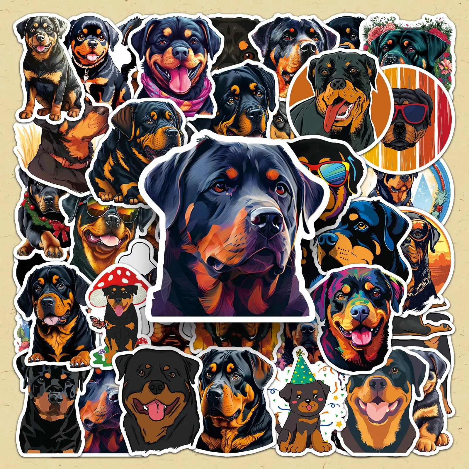 Rotweiler Dog Pattern Sticker, 50pcs/set Cute Cartoon Dog Self-adhesive Decorative Sticker, DIY Decorative Decals for Phone Case, Scrapbooking, Journal Making