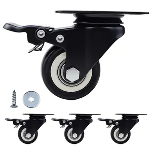 2 Inch Wheel Casters,Set of 4 Heavy Duty Casters,with ,No Noise Locking Polyurethane (PU) Wheels, for Furniture and Workbench Load 800lbs