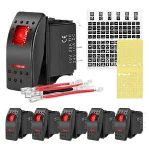 Nilight 6Pcs 5Pin SPST On/Off Rocker Switch Red Lighting