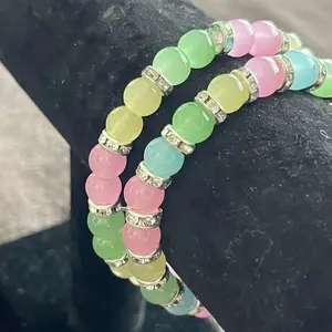 Cotton Candy Homemade Glass Beaded Bracelet