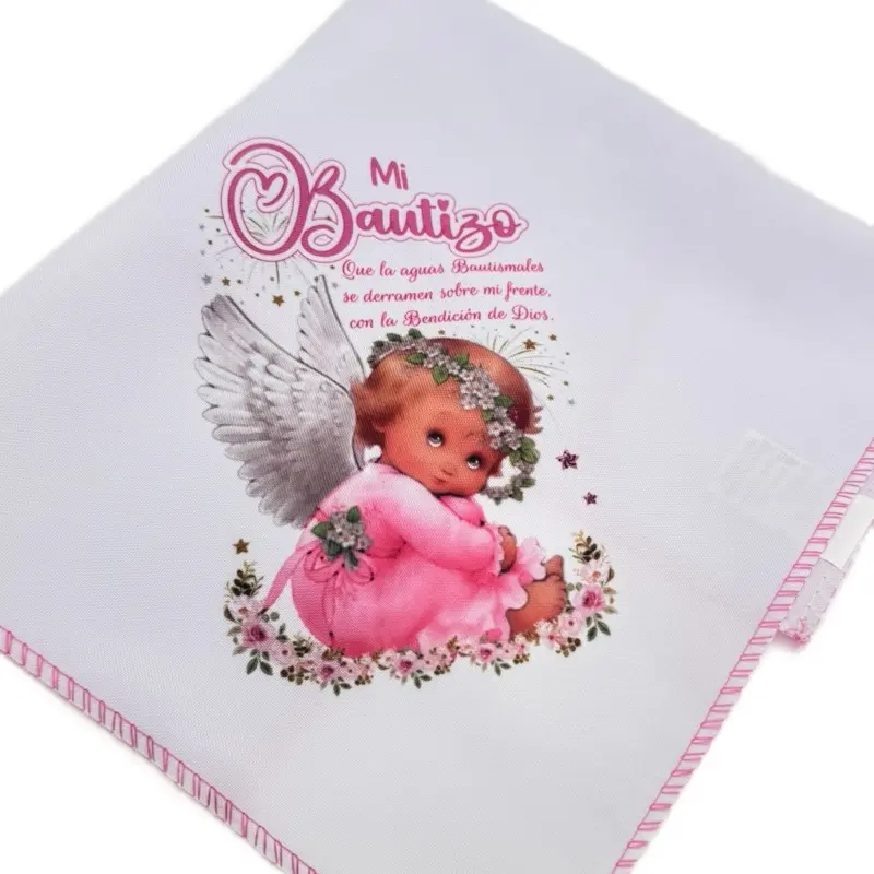 12pcs 10x10in 100% Polyester Angel Print Pink Baptism Favor Disposable Cloth Napkins, Home & Festive Party Disposable Tableware (Mi Bautizo)