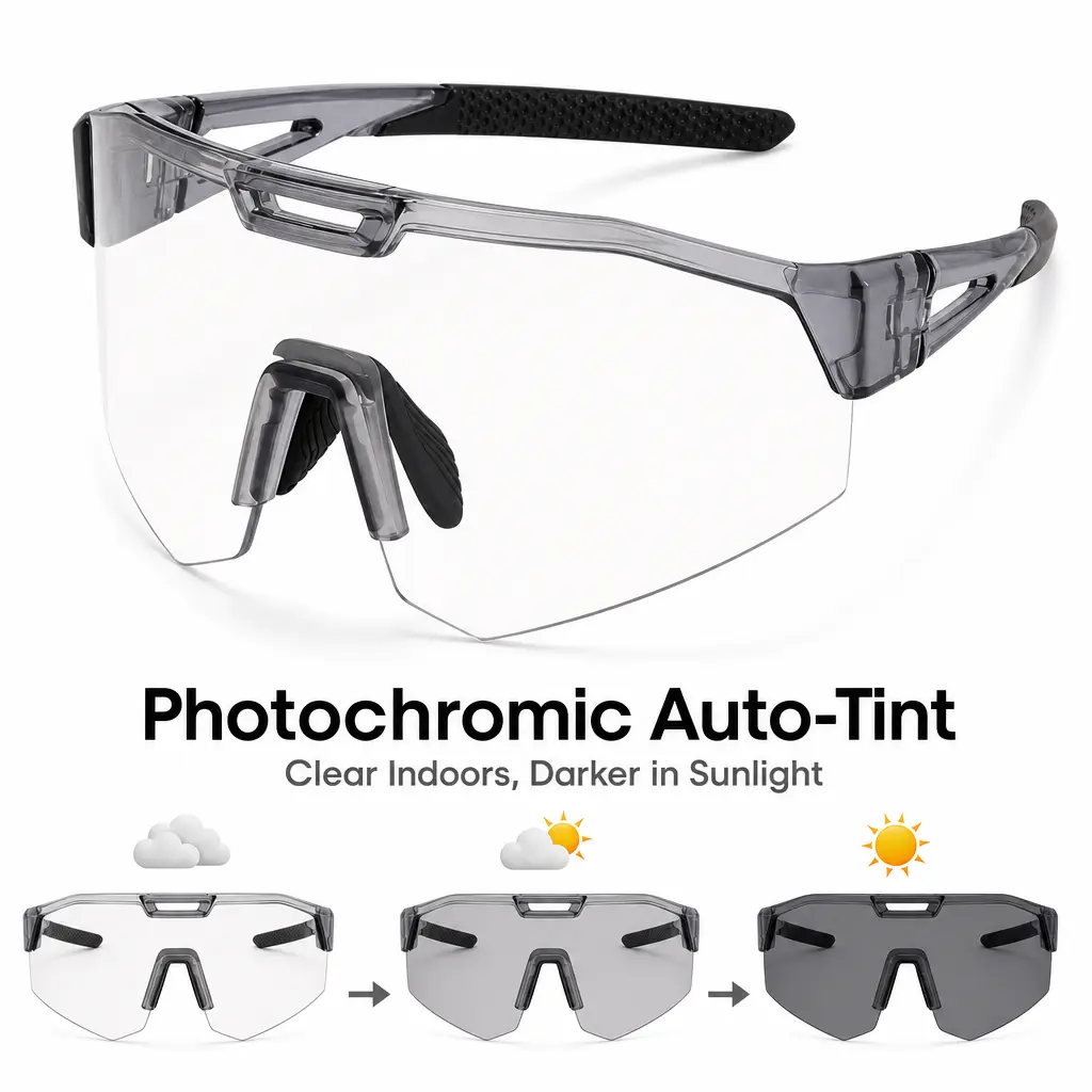 Photochromic Cycling Sunglasses for Men Women, UV400 Day Night Sport Glasses, Impact-Resistant PC Lens Lightweight  Eyewear for Driving Fishing Running