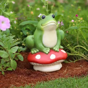 Figura de rana en hongo para decoración de jardín - Adorno resistente a la intemperie
