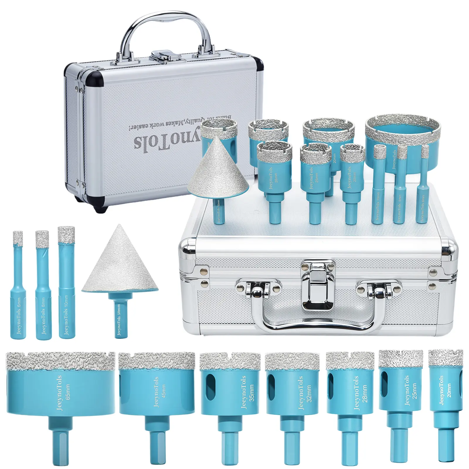 11pcs Higher Quality Diamond Hole Saw Drill Bits Set, Drill Bit & Chamfer Milling Bit, Trangle Shank Thread, Tools, Tool Box, Tools For Men, Drill Bit Set, Drill Bit Sharpener, Vacuum Brazed Technology Longer Service Life High Efficient High Precision