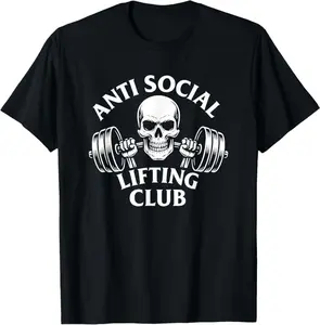 Anti Social Lifting Club Skull Barbell Gym Apparel T-Shirt