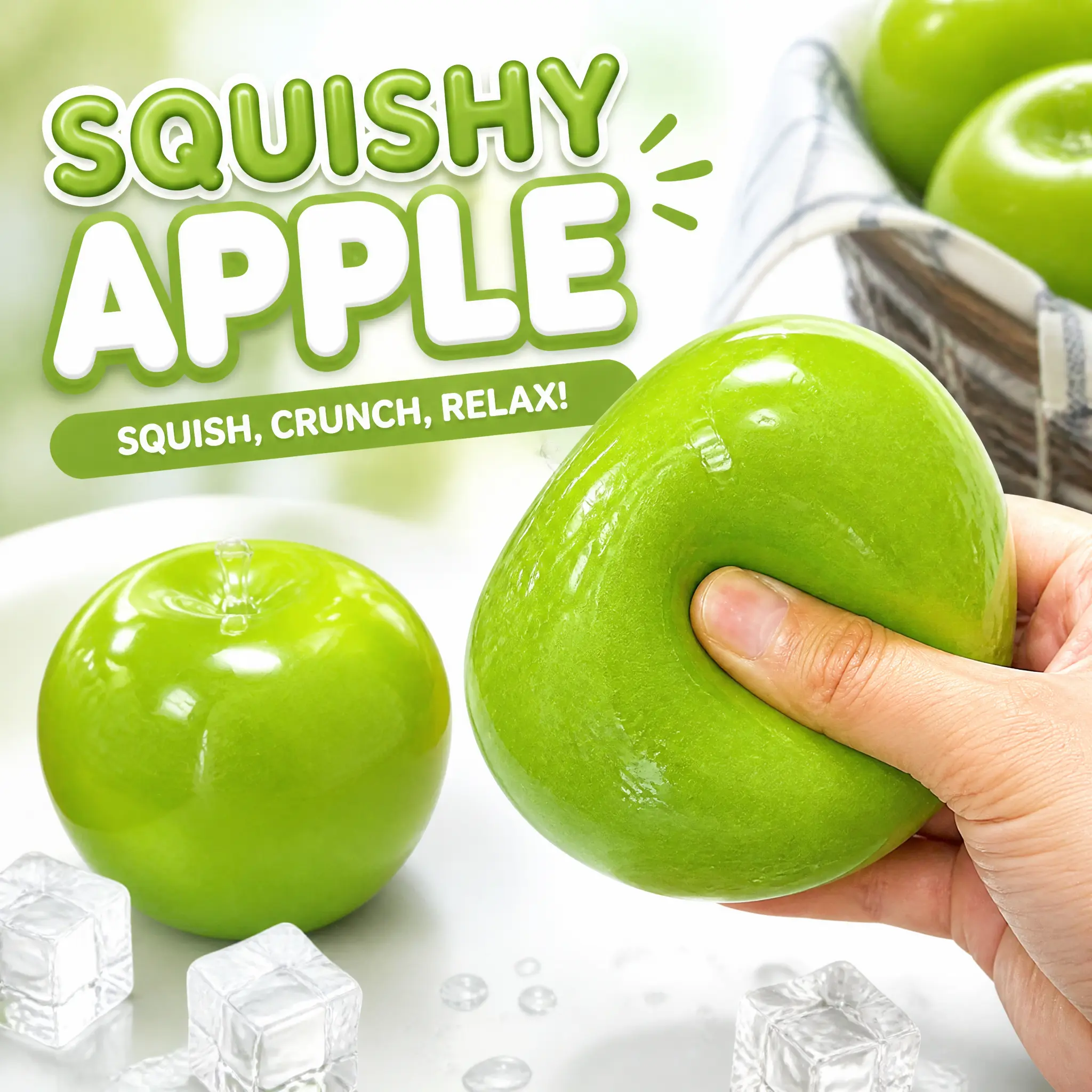 Green Apple Squishy Stress Balls Sensory Fidget Toy, Handmade Green Apple Mochi Ball, Soft Fidget Toy for Stress Anxiety Relief, Gift for Birthday Party Favors