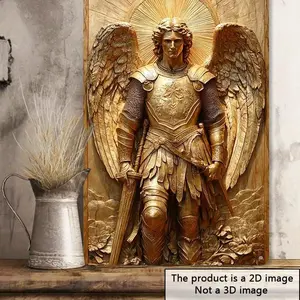 Golden Archangel Michael Metal Sign — 8x12" Aluminum Wall Art, Spiritual Hippie Decor for Home, Cafe & Bedroom