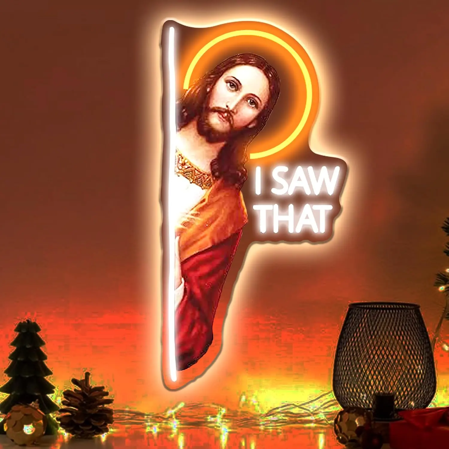 I Saw That Funny God Neon Sign LED Wall Decor for Bedroom Game Room Dorm Door Frame Light Unique Gift for Friends and Home Accent – 16.33″ × 8.26″