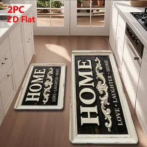 2/3 Piece Flannel Kitchen Mat Set, Non-Slip, Absorbent, Farmhouse Style, Ideal for Kitchen, Bathroom, Laundry Room, Hallway
