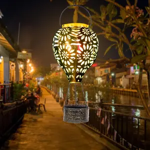 Solar Hot Air Balloon Lantern, Hanging Lanterns Outdoor  Decorative Metal LED Lantern Solar Lights for Trees Patio Garden Yard Porch Decor, Multi-Color