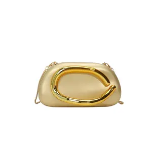 Elegant women's evening bag with chain shoulder strap, fashionable handbag, party accessory bag, hard shell metal clutch, box-shaped bag, suitable for all seasons, stylish and unique design