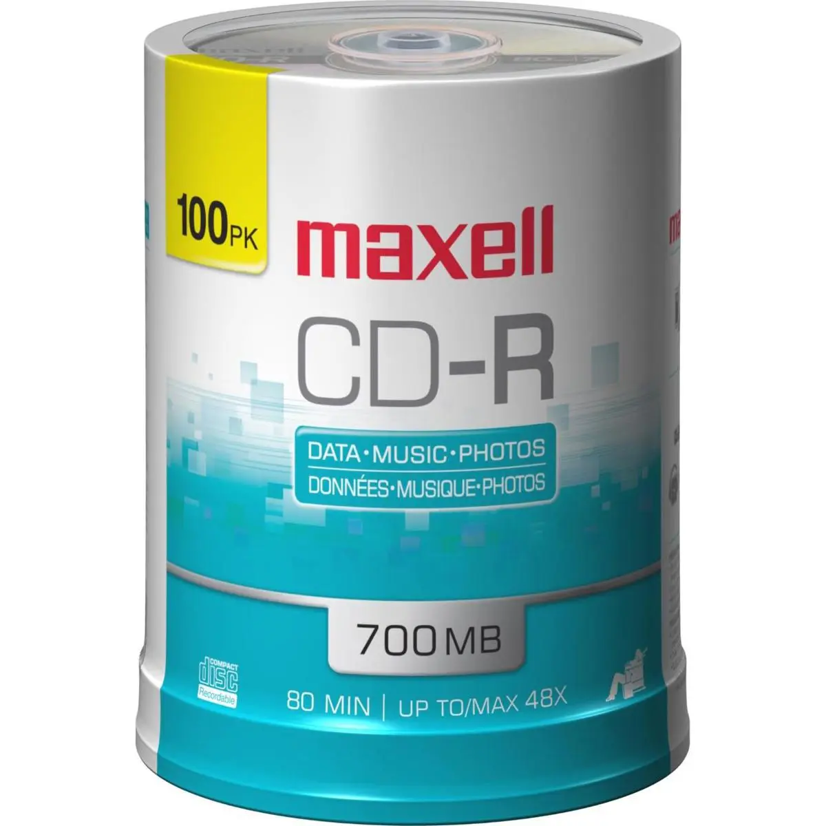 Maxell CD-R Media 48X Recordable Data Storage, 100-Pack Spindle, 700MB Capacity, Spindle Pack