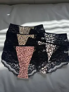 Women's Plus Size 5-Pack Multi-Color Leopard Lace Patchwork Triangle Panties, Soft Lace Fabric, Sexy Slim-Fitting Underwear for All Seasons