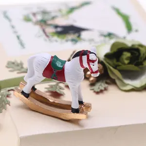 Dollhouse Mini Christmas Decoration Wooden Rocking Horse Tiny Ornament, Miniature Home Living Room Bedroom Scene Prop Model, Collectible Gift for Hobbyists & Enthusiasts