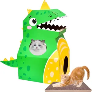 Dinosaur Cozy Cat House with Scratcher Pad for Playful Cats scratch durable