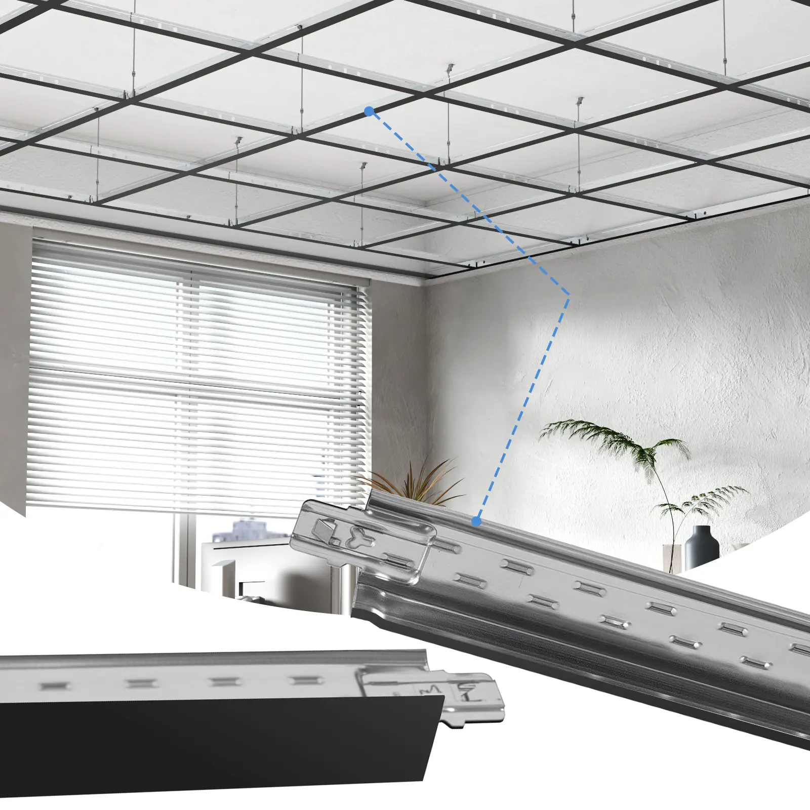 LOOYEE 75PCS 48 In Drop Ceiling Grid 4-Ft Galvanized Steel Cross Tees Rust-Resistant Fire-Resistant Easy-to-Install for Basement Living Room