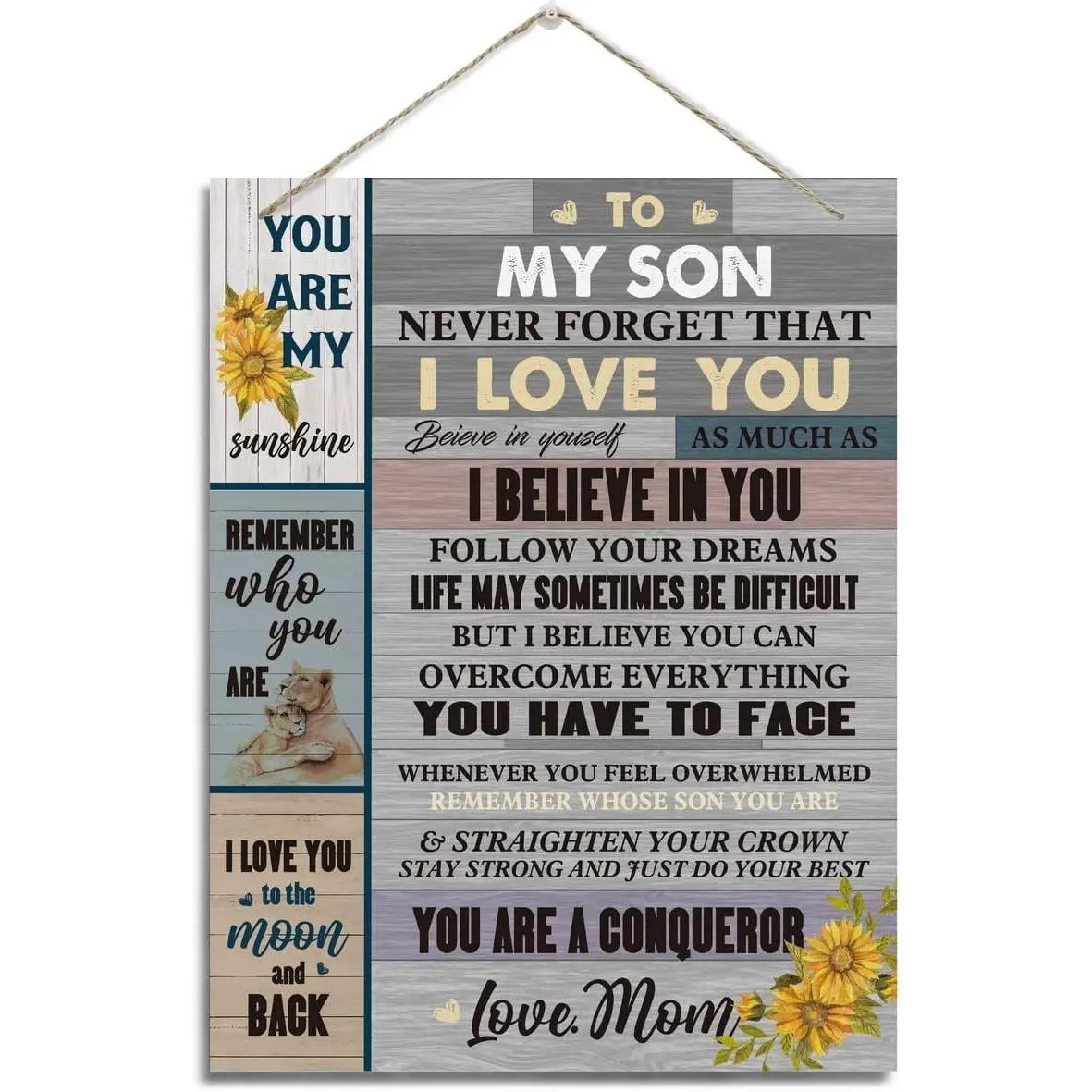 To My Son Gift, Inspirational Wall Decor, Decorative Hanging Wood Signs, Kids Room Decor for Boy, Thanksgiving, Christmas, Birthday Gift for Son, To My Son From Mom Sign, I Love You To The Moon And Back