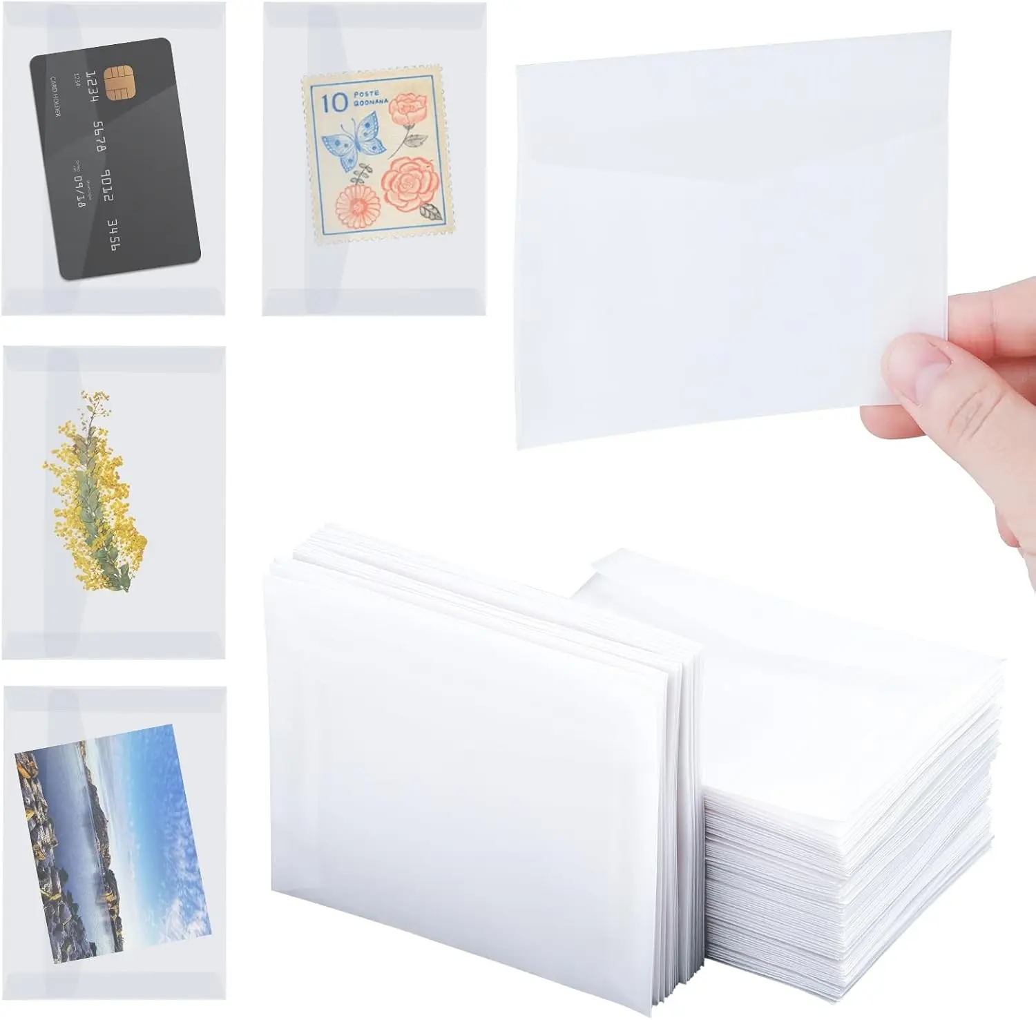50 PCS Glassine Envelopes 4.5 × 3.2" Translucent Envelope Small Clear Envelope Self Sealing Mini Envelopes for Stamps Coins Seeds Collecting Lottery Ticket Gift Card Wedding Invitation