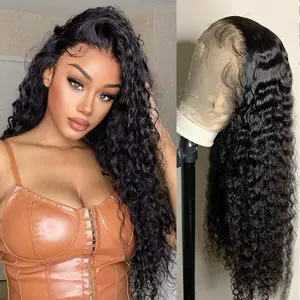 13x4 Deep Wave Frontal Wig Human Hair Pre Plucked 180 Density Glueless Virgin Deep Wave Wig for Women Deep Wave Lace Front Wigs Human Hair