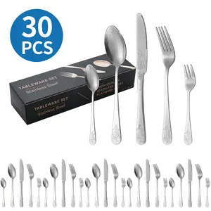 20pcs/30pcs Premium Elegant Silver Stainless Steel Cutlery Set, Mirror-Polished And Floral Pattern, Finish For Upscale Restaurants And Home Use, Perfect Gift For Mother'S Day, Easter, Anniversaries, Dishwasher Safe