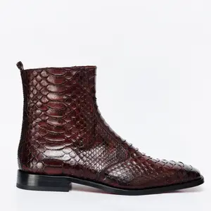The Boss Burgundy Pythn Snk Zip-Up Leather Men Boot Limited Edition