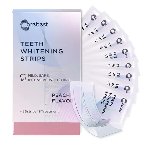 CAREBEST Teeth Brightener Strips for Adults, 18 Pairs Pro-Level At-Home Treatment, Enamel-Safe Non-Slip Peach Strips for Sensitive Teeth, Oral Gentle Formula