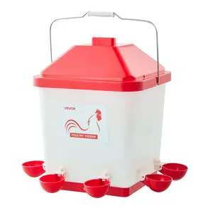 summervibes VEVOR 5 Gallon Automatic Chicken Waterer, 6 Water Ports, Automatic-Fill Water Cup, Automatic Gravity Waterer with Handle Sealed Rubber Ring, Waterproof PP Material, No Waste Design, for Chicken