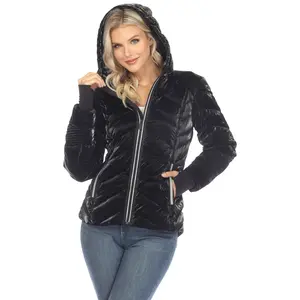 White Mark Women's Reflective Puffer Hooded Jacket with Inner Pocket  Womenswear Outerwear