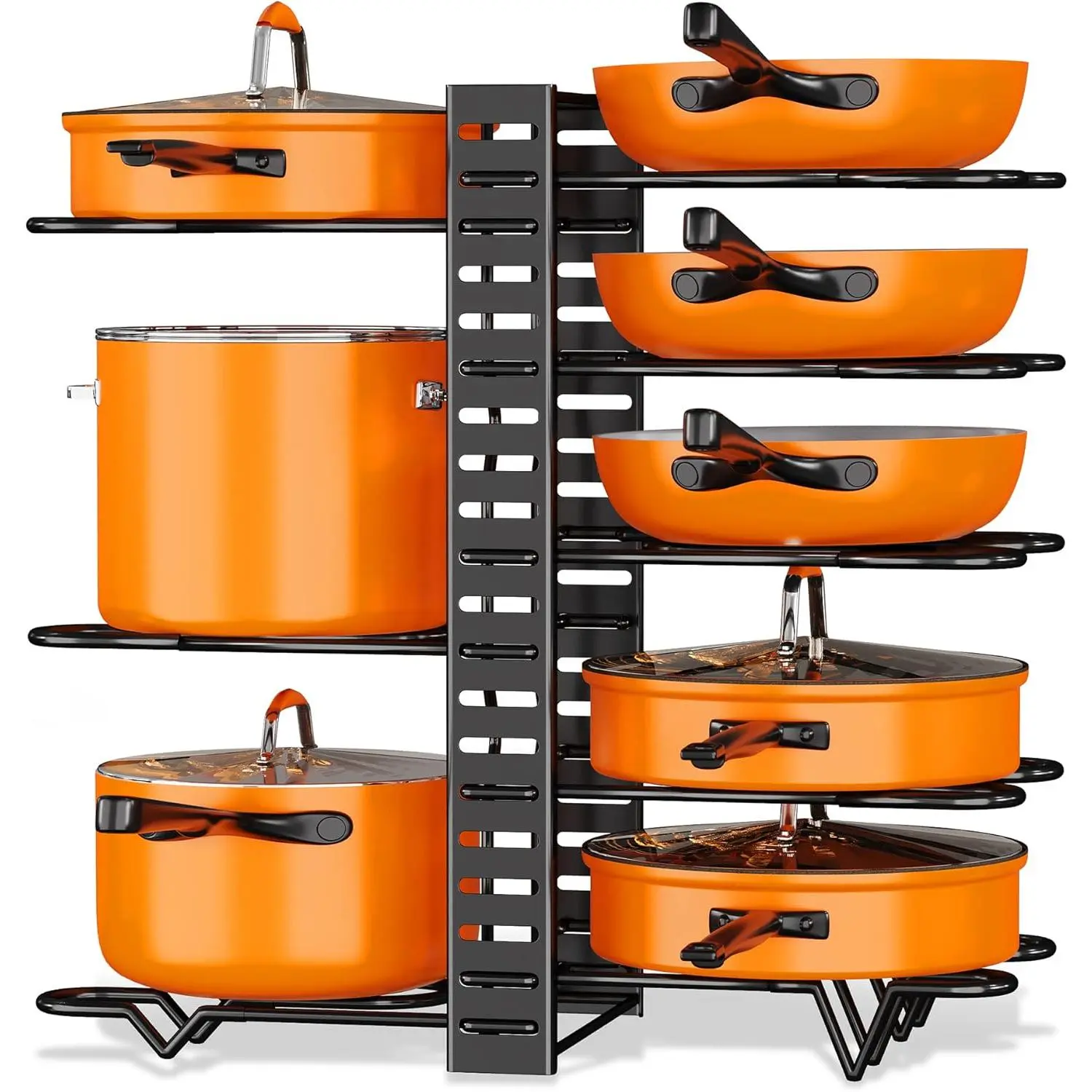 Pots and Pans Organizer for Cabinet Upgraded Pots and Pans Organizer Rack for Kitchen Storage Larger Size Pot Lids Organizer rack with 8 Tiers & 3 DIY Methods