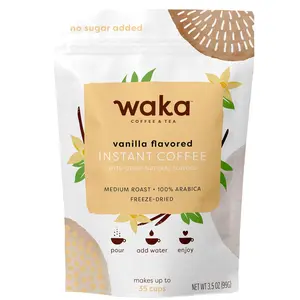Waka Instant Coffee, Vanilla Flavored - 100% Arabica Beans, Freeze Dried Granules, No Additives - Bulk Bag for Quick Hot and Iced Coffees, Up to 35 Cups (3.5oz)