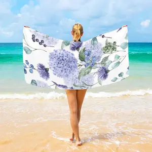 Beach Towel 31"x71" Hydrangea Flowers Purple Camping Towels Microfiber Beach Towels Sand Free Quick Dry Lightweight Travel Towels for Adults Women Men Girls