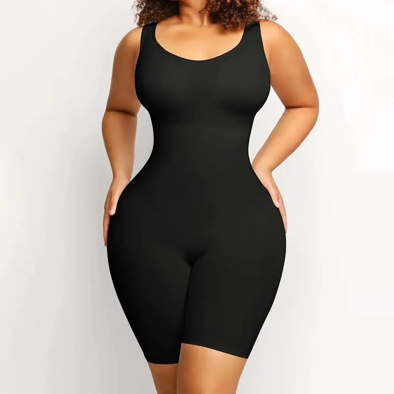 Women's Contour Sculpting Seamless Bodysuit One-Piece With Mid-Thigh Tummy Control Butt Lifter Sharper Panty